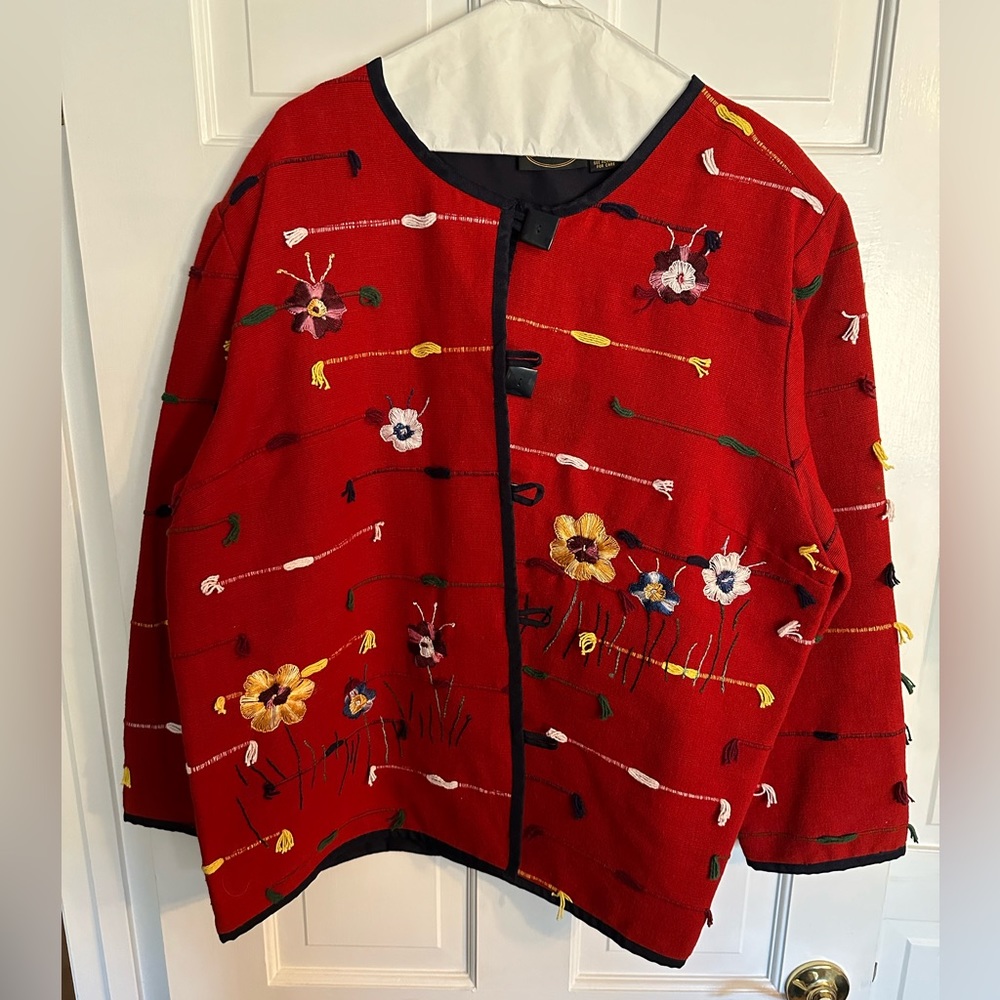 Allure Cardigan Red Embroidered Sweater Size 22/24